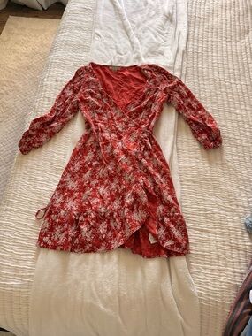 American Eagle Outfitters Red Floral Wrap Dress